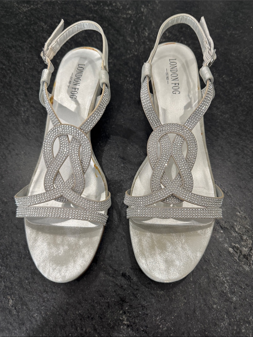 London Fog Silver Rhinestone T-Strap Dress Sandals